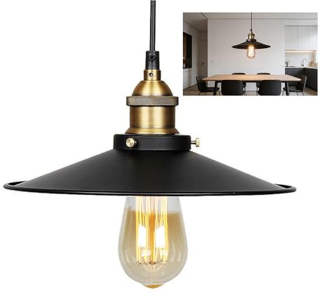 Vintage Lampenschirm Retro Hängeleuchte Industrial Hängelampe Pendelleuchte E27 für Esstisch Flur Restaurant Wohnzimmer Hotel Café usw. Schwarz Deckenleuchte(Ohne Leuchtmitte)1 Stück (22 cm)