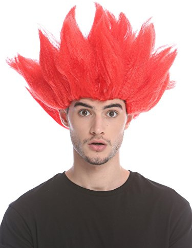WIG ME UP - 91062-PC13 Perücke Damen Herren Karneval Halloween Cosplay Blume Tulpe Dämon Feuer Teufel rot hochtoupiert