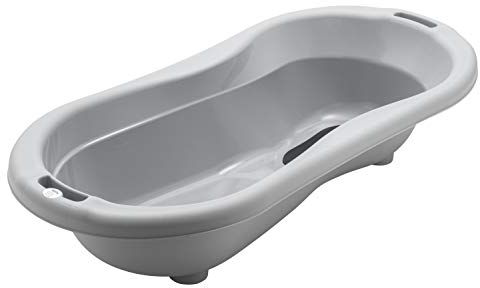 Rotho Babydesign TOP Xtra Gran bañera, Con 2 Alfombrillas antideslizantes y tapón, Ideal para 2 niños, 0-36 meses, Stone Grey (Gris roca), 20500 0286