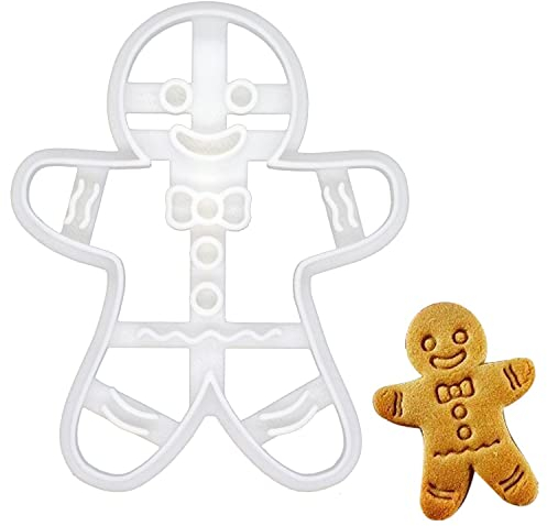 BAKERLOGY Happy Gingerbread Man Cookie Cutter - Detailed Biscuit Cutter Design for Baking and Crafts, Ideal on Fondant, Dough, Clay