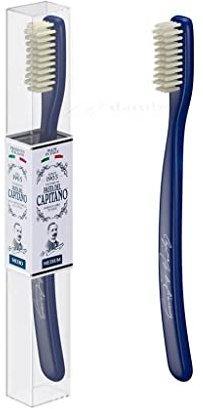 Pasta del Capitano 1905, Spazzolino da Denti Vintage con Setole Medie, Riproduzione della Versione Originale, Raggiungi gli Angoli Più Difficili, 100% Made in Italy, Colore Blu