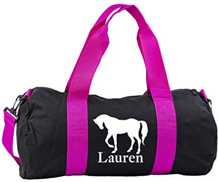 Hippowarehouse PERSONALISED name Horse (Pocket) Gymwear Gym Duffle Cylinder Uniform Kit Bag 50 x 25 x 25cm 20 litres
