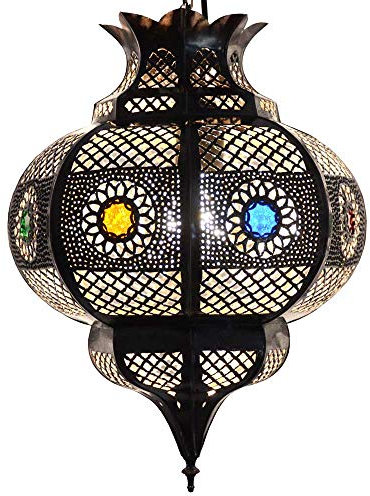 LORIENT Cleopatra Lampe orientale en métal avec effet vieilli de cuivre Marron 42 cm