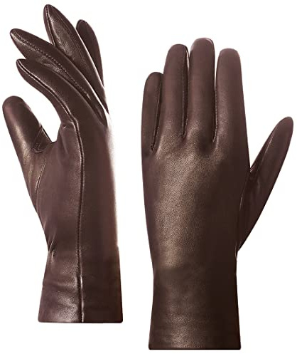 Harssidanzar Leder Handschuhe Für Damen,Damen Italienische Lammfell Lederhandschuhe Kaschmir Gefüttert GL006, Satte, Größe M