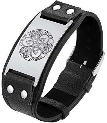 Bandmax Herren Faux Lederarmband schwarz verstellbare Manschette Armband mit Porträt des retro Muster Faux Leder Armkette Armschmuck für Männer für Geburtstag Jubiläum