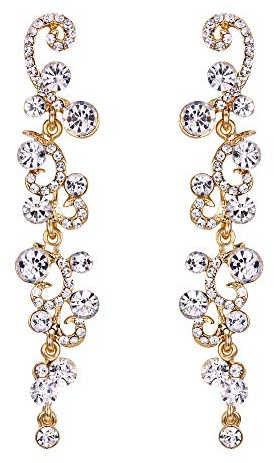 EVER FAITH Brides Earrings for Women Dangling, Sparkly Rhinestone Crystal Vintage Floral Vine Long Drop Dangle Earrings Wedding Party Jewellery