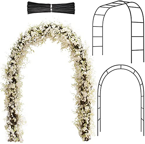 Hotop Wedding Garden Arch Trellis for Climbing Plants 7.8 ft Easily Assemble Metal Wedding Trellis Backdrop Stand with Iron Wires Shade Garden Arch for Outdoor Lawn Bridal Party Decoration(Black)