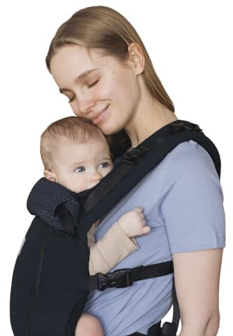 Love & Carry AIR X Ergonomisk babybärväska, justerbar babyväska, bärväska, med ventilerande nättyg, tillverkad av 100 % bomull, flera positioner (svart)