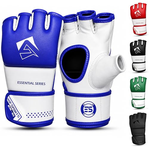 AQF MMA Handskar för Grappling & Kampsportsträning – Sparringhandskar med Öppen Handflata i Syntetläder för Kickboxning, Muay Thai och Träning på Boxningssäck (Blå, M)