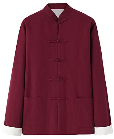 G-LIKE Chinesische Kampfkunst Herren Jacke – Traditionelle Uniform Oberbekleidung für Kampfsport Kung Fu Tai Chi Wushu Männer Frauen Kostüm Tang Stil Langarm Kleidung - Baumwolle (Weinrot, XL)