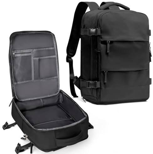 coowoz Travel Backpack For Women Men,Carry On Backpack,Hiking Backpack Waterproof Outdoor Sports Rucksack Casual Daypack Travel Essentials(Black) 25L