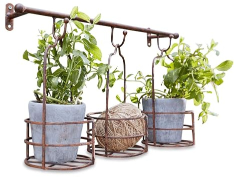 Loberon Wandregal mit Pflanzkörben Hemente, DREI Körbe, Inklusive Halterung, Zeitlos Schlichtes Design, Vintage-Look, Gartenhelfer, Gartenzubehör, Eisen, antikbraun