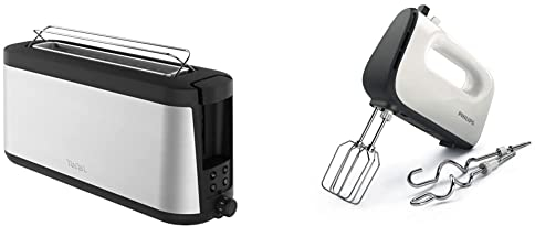 Tefal Element Langschlitz-Toaster TL4308 | 7 Bräunungsstufen | 1000 Watt |Brötchenaufsatz | Schwarz/Edelstahl & Philips HR3741/00 Handmixer (450 Watt, 5 Geschwindigkeiten plus Turbo) weiß/schwarz