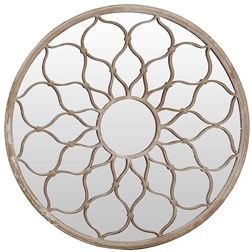 vidaXL Miroir de Jardin Miroir de Patio Mural Décoration de Jardin Suspendu Ajout de Lumière Sable 40x3 cm Fer Rond Utilisation Extérieure