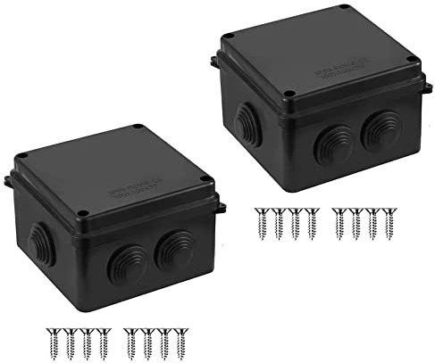 2 x IP65 Junction Boxes, ABS Plastic Outdoor External Electrical Enclosure Box, Universal Weatherproof Surface Mounted CCTV Junction Boxes (100x100x70mm) – AVARTEK (Black)