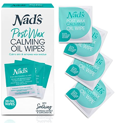 Nad's Post Wax Calming Oil Wipes, After Wax Refill Pack, 20 Ct | Removes wax residue, soothes skin, calendula extra, sunflower oil, easy to use, individually wrapped, travel friendly, gentle