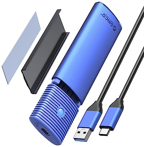 ORICO M.2 NVMe SSD Gehäuse, USB 3.2 USB C 10Gbps Adapter für NVMe PCIe M-Key/M+B Key in 2230/2242/2260/2280, M2 Case mit USB C-A Kable, Werkzeuglos, USAP- PWM2G2A, Blau