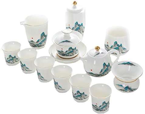 UCCE Handmade Kungfu Tea Service Tea Sets with Teapot Light Luxury Chinese Style Tea Set Suet Jade Porcelain Tea Set Travel Tea Set Full Set