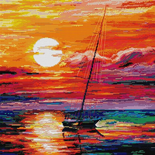 Awesocrafts Kreuzstich Stickpackungen Vorgedruckt Sonnenuntergang Bilder Vorlagen Sticken Set Vorgedruckt 14CT 2 Stränge