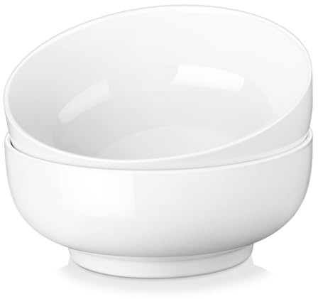 MALACASA Large Salad Bowls, Soup Bowl Set of 2, Porcelain Cereal Bowl, White Serving Bowls, Perfect for Noodles, Desserts and Breakfast, 1780ML, Microwave and Dishwasher Safe, Serie Regular