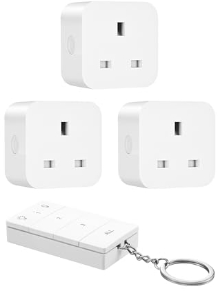 DEWENWILS Remote Control Plug Socket UK, Programmable Electrical Switch, Expandable Wireless Remote Control for Christmas Light, Vacuum Fan, 13A/3120W, 30M, 1 Remote 3 Sockets
