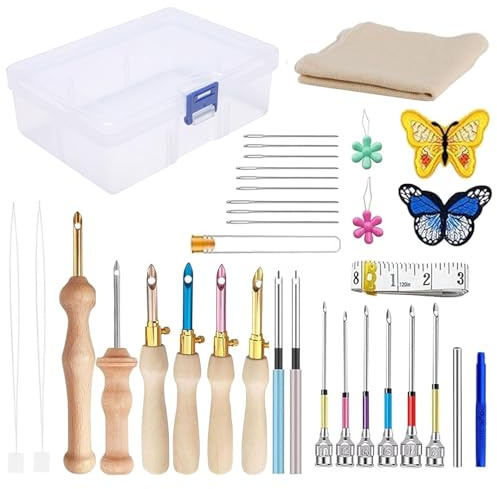 36 Pezzi Punch Needle Kit, Ago Magico Per Ricamo, Kit Di Aghi Da Ricamo Regolabili Per Strumento Per Ago Da Punch, Aghi Da Ricamo Regolabili, Ricamo Ad Ago Per Punch E Penna, Kit Ricamo Principianti