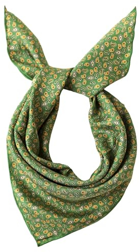 Prettystern unisex handrullad sidenhalsduk silke nickitduk bandana för kvinnor män, 27 grön paisley, 53/53 cm, handgerollter Saum