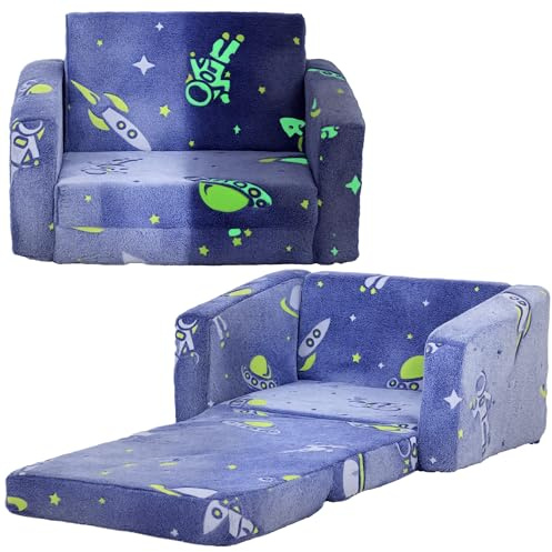 AIYAPLAY Sillón Infantil Plegable Sofá Infantil Reclinable 2 en 1 Sofá para Bebés Tapizado de Tela Luminosa Cojín y Funda Lavables para Dormitorio Salón Azul