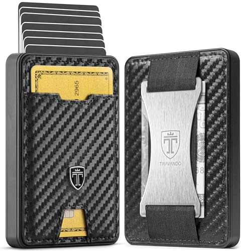TRAVANDO SWYPE Aluminium Pop-Up Wallet für 8-9 Karten - Geldbörse für Herren mit RFID Schutz - Geldbeutel mit Geldklammer - Kartenetui mit Geldspange - inklusive Geschenkbox (8-9 Karten)