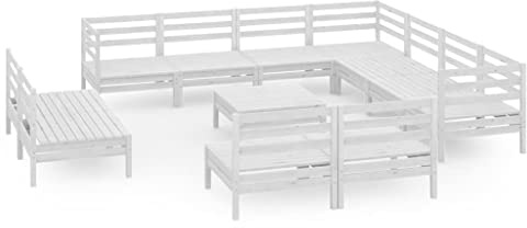 WEMYUFURN 12-TLG. Garten-Lounge-Set Massivholz Kiefer Weiß, Outdoor-Sitzgruppe, Terrassen-Lounge-Set, Garten-Couchgarnitur - Wetterbeständig, Komfortabel - für Terrasse, Garten und Balkon