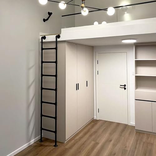 Trittleiter, an der Wand montierte Dachbodenleiter für Etagenbetten, 1m, 1,2m, 1,5m, 1,8m, 2,1m, 2,4m, 3m Kellerfensterschachtleiter, Kletterleiter für drinnen und draußen, für Dach/Garage, Schwarz(13