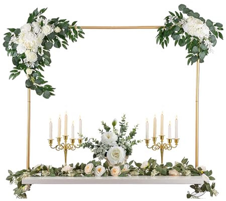 Arco da tavolo regolabile, asta decorativa da tavolo, in metallo, allungabile, per matrimoni, fiori, palloncini, luci e piante, 73-250 cm di lunghezza (oro)