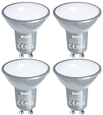 WSMCN GU10 LED Warmweiß Lampe, 4W Ersetzt 50W Halogenlampe, 3000K 450lm Warmweiss Glühbirnen, 120°Abstrahlwinkel Leuchtmittel, AC 230V Flimmerfrei Strahler, Nicht Dimmbar Energiesparlampe, 4 Stücke
