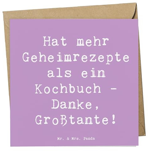 Mr. & Mrs. Panda Klappkarte Spruch Geheimrezepte Großtante - Geschenk, Familienrezepte, erweiterte Familie, Lebenserfahrung, Kochkunst, emotionale Unterstützung, Lächeln, Enkel, Geburtstage, faltkarte
