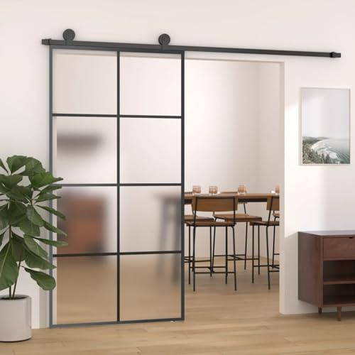 Sufrk Schiebetür Aluminium und ESG Glas 102,5x205 cm Schwarz Klarglas SchiebetüR FalttüRen SchiebetüR