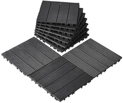 VEVOR Interlocking Deck Tiles, 10 Pack,12x12 10 sq. ft Plastic Waterproof Outdoor Flooring All Weather Use, Patio Floor Decking Covering Tiles for Porch Poolside Balcony Backyard, Dark Grey