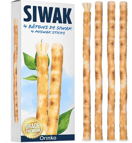 ORINKO® Siwak per Denti Naturale x4 - Spazzolino Ecologico per Pulizia e Sbiancamento Denti - Miswak Africano per Cura Naturale - Bastoncini di Araak per Igiene Orale - Alternativa Sostenibile