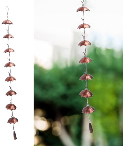 Topyond 39,4 Zoll 8 Tassen dekorative Regenschirm-Regenkettenglocke, Regenfänger für Haus, Garten und Terrasse, Metall-Regenkette für Dachrinnen und Außendekoration