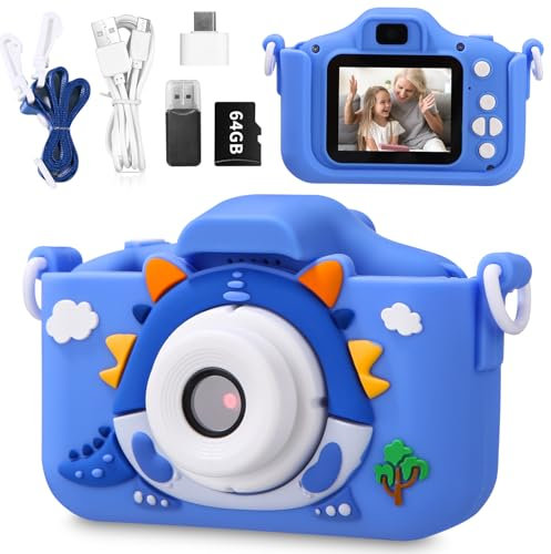 Appareil Photo pour Enfants, 2.0 Pouces Enfant Appareil Photo Numérique, 64G SD Carte,Mini Caméra Rechargeable Caméscope Cadeau Jouet Filles Garçons de 3 à 10 Ans, vidéo HD 1080p