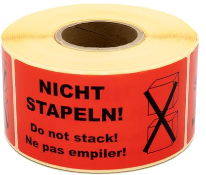 MD etiketter på rulle 100 x 50 mm – 500 – INTE tappa! Do not stack! Ne pas empiler! - Paketklistermärken för försändelser - neonklarröd - paketklistermärken