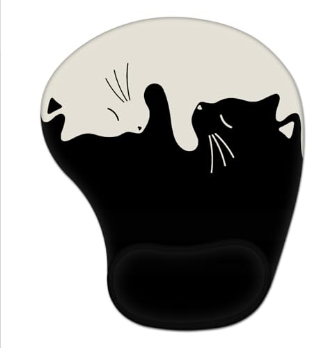 AOKSUNOVA Ergonomisches Mauspad Mousepad mit Handauflage Gel Katze | Ergonomisches Mauspad mit Handauflage und Gelkissen, Komfortable Handgelenkstütze, Rutschfeste Basis für Büro und Gaming