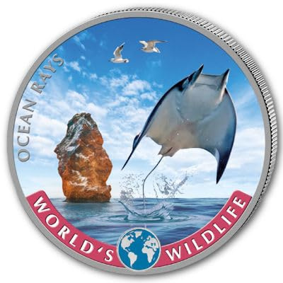 1 Unze Silbermünze - Worlds Wildlife Ozean Rochen 2023 Farbe Kongo - 1 Oz Silber Color Münzkapsel 1 Oz Silber Silver Top Zustand! Nur 5000 Stück!