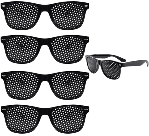 5 Pack Pinhole Glasses, Black Grid Glasses for Vision Improvement, Long Distance Glasses for Eye Training, Durable Frame with Precise Measurements (49mm Height, 16mm Bridge, 141mm Temple)