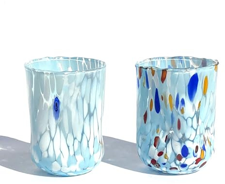 MAZZEGA ART & DESIGN, Verres avec verre de Murano. Soufflés et travaillés à la main, chaque pièce est unique, une œuvre d'art pour chaque jour, 350 ml. Fabriqué en Italie (2, bleu blanc)