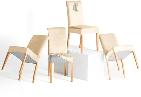 RESTILO Stuhlhussen 4er Set Stretch Stuhlhussen Abnehmbare Waschbare Sento | Stuhlbezüge Esszimmerstühle Elastischer Stuhl Überzug für Esszimmer Küche Restaurant Hotel Hochzeit Party, Hellbeige