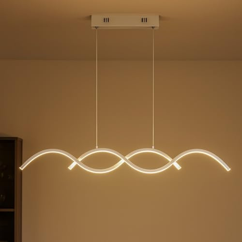 maolo Lampadario LED a Onde 92cm 54W Dimmer CCT 3000K-4000K-6500K | Design Moderno Regolabile in Altezza | 2080 Lumen Luce Calda, Naturale o Fredda | Lampada a Sospensione per Cucina, Sala da Pranzo
