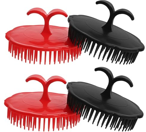 Brosse Ronde 4 Pièces de Massage du Cuir Chevelu en Plastique Pp | Cheveux et Cuir Chevelu, Usage à Domicile Voyage, Exfoliation Douce, Démêlage Pratique
