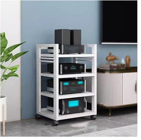 4-Tier Corner Entertainment Center - Open Stereo Cabinet Media Unit Audio Video Rack Tower & Storage Shelf for Record Player Turntable & Home Theater System