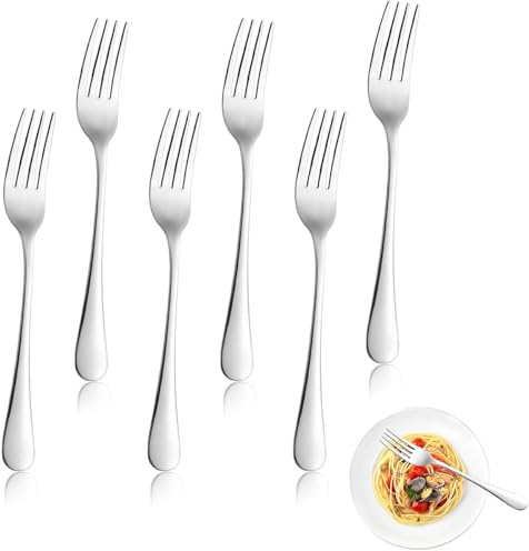 6 PCS Silver Dinner Forks – 8 Inch Stainless Steel Table Fork Set with Mirror Finish, Dishwasher Safe Flatware for Home or Restaurant Use