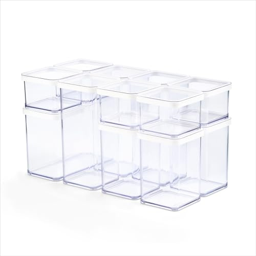 Rotho LOFT Vorratsdosen mit Deckel 12-teilig aromadicht Transparent/Weiß | 12-teiliges Set mit 0,5 bis 2,1 l, transparente Dosen für sichtbare Vorräte, modular stapelbar und spülmaschinenfest